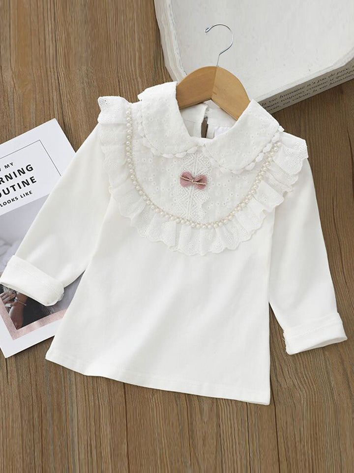 Mia Belle Girls Long Sleeve Bib Collar Lace Top | Girls Fall Outfits