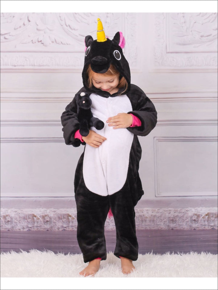 Kids Onesie Unicorn Hooded Pajamas (Black & Pink) - Girls Pajama