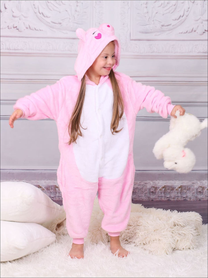 Kids Pink Piggy Hooded Onesie Pajamas - Girls Pajama