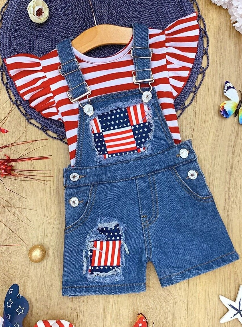 Mia Belle Girls Top And Denim Overall Set | 4th of July Outfits