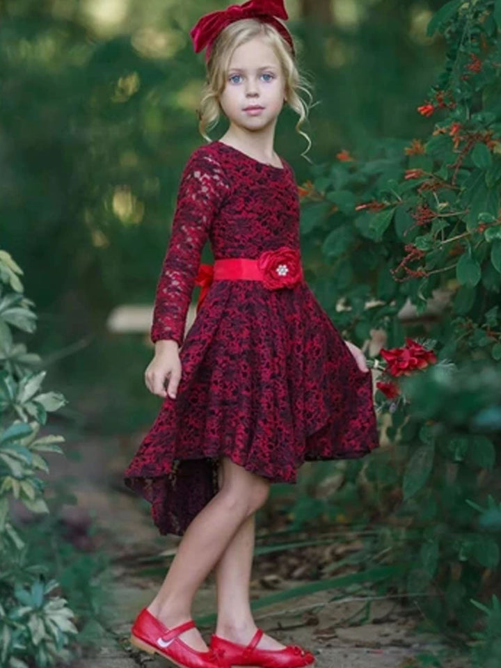 Winter Formal Party Dress |  Girls Crochet Lace Hi-Lo Party Dress 