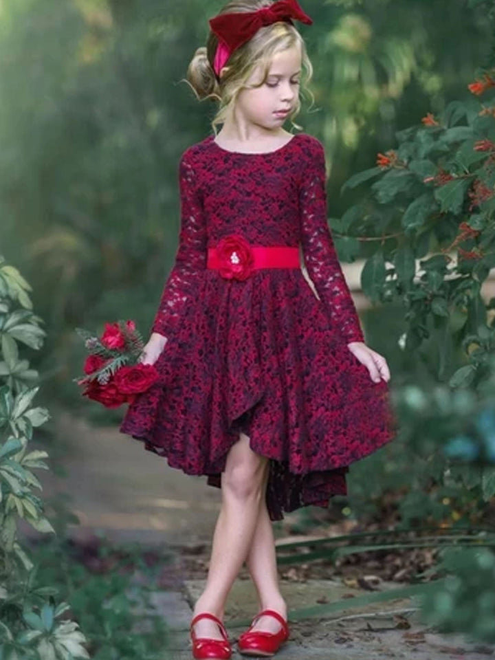 Winter Formal Party Dress |  Girls Crochet Lace Hi-Lo Party Dress 