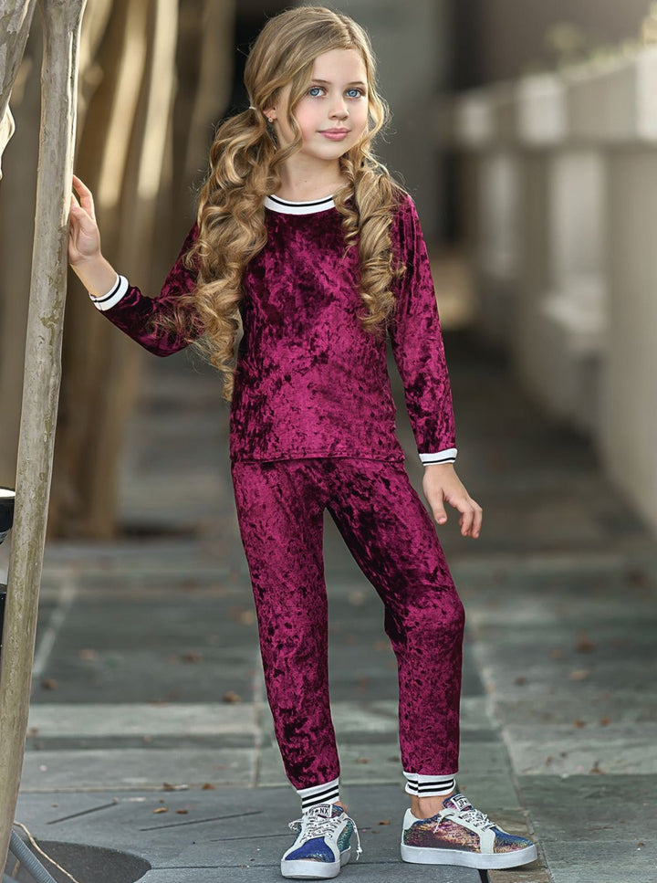 Cute Winter Sets | Girls Crushed Velvet Jogger Loungewear Set