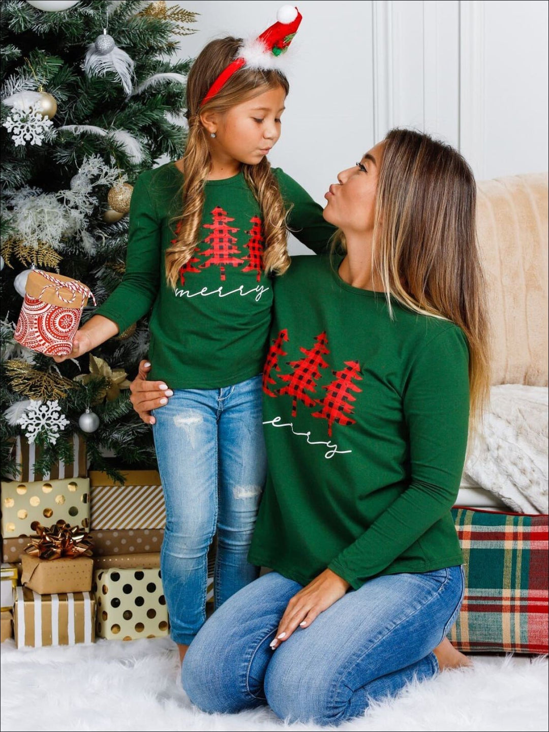 Mommy & Me Christmas Tops | Long Sleeve Merry Plaid Christmas Tree Top