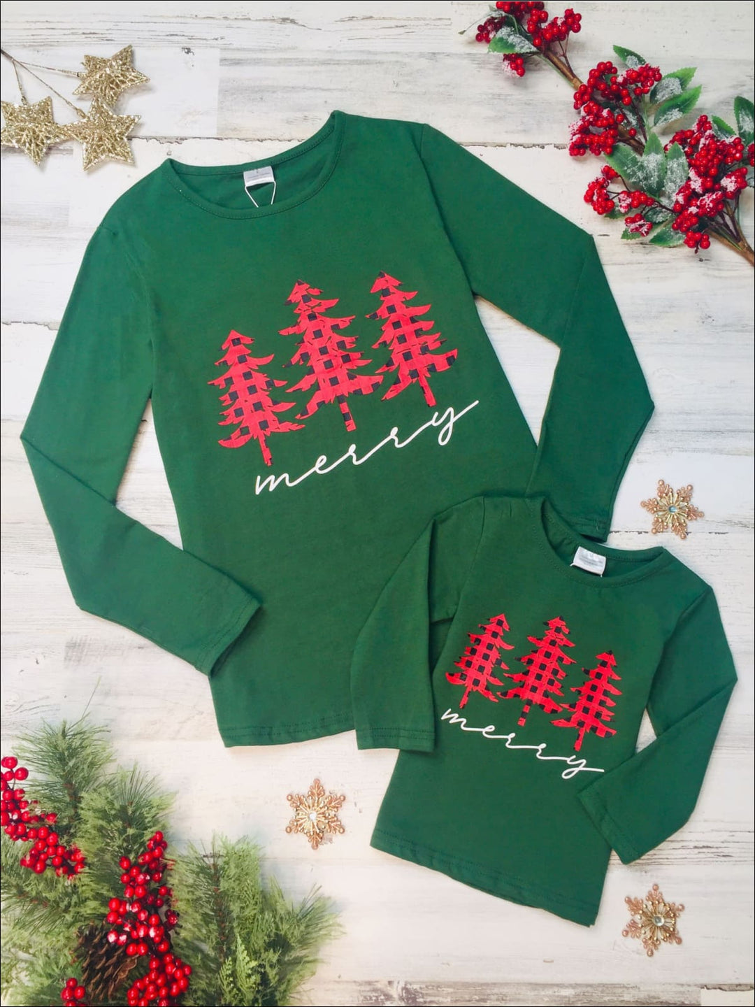 Mommy & Me Christmas Tops | Long Sleeve Merry Plaid Christmas Tree Top