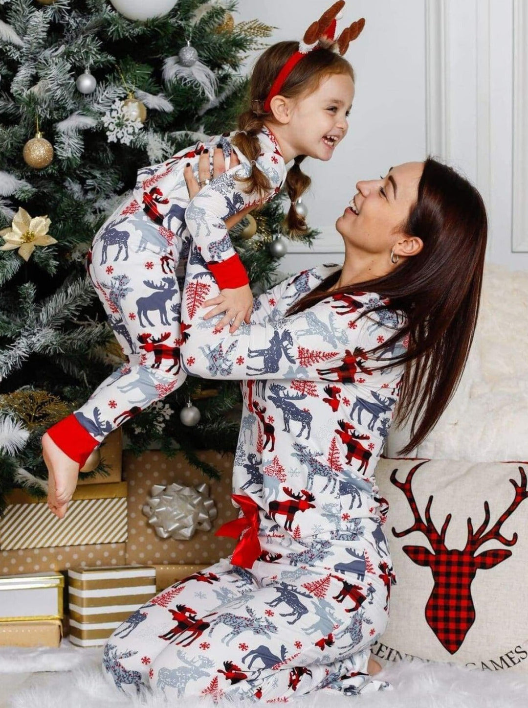 Mommy & Me Matching Pajamas | Long Winter Reindeer Pajama Set 