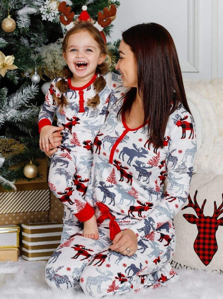 Mommy & Me Matching Pajamas | Long Winter Reindeer Pajama Set 