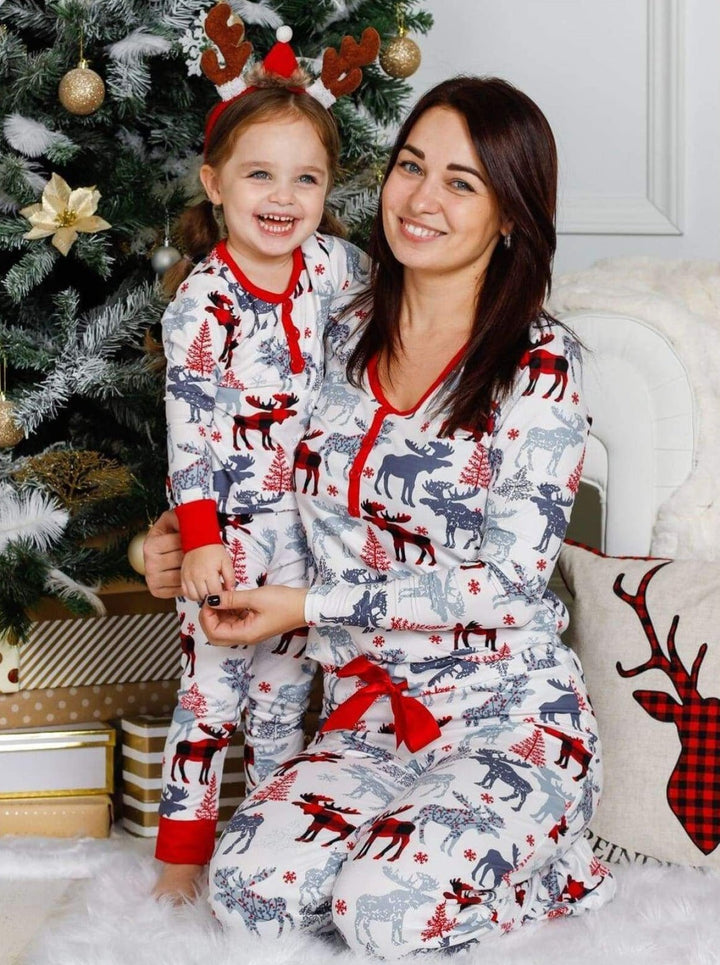 Mommy & Me Matching Pajamas | Long Winter Reindeer Pajama Set 