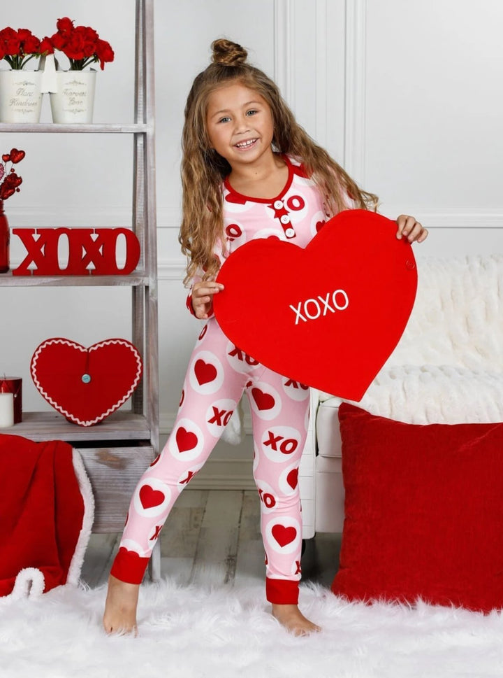 Mommy & Me Valentine's Outfits | Matching XOXO Heart Print Pajama Set