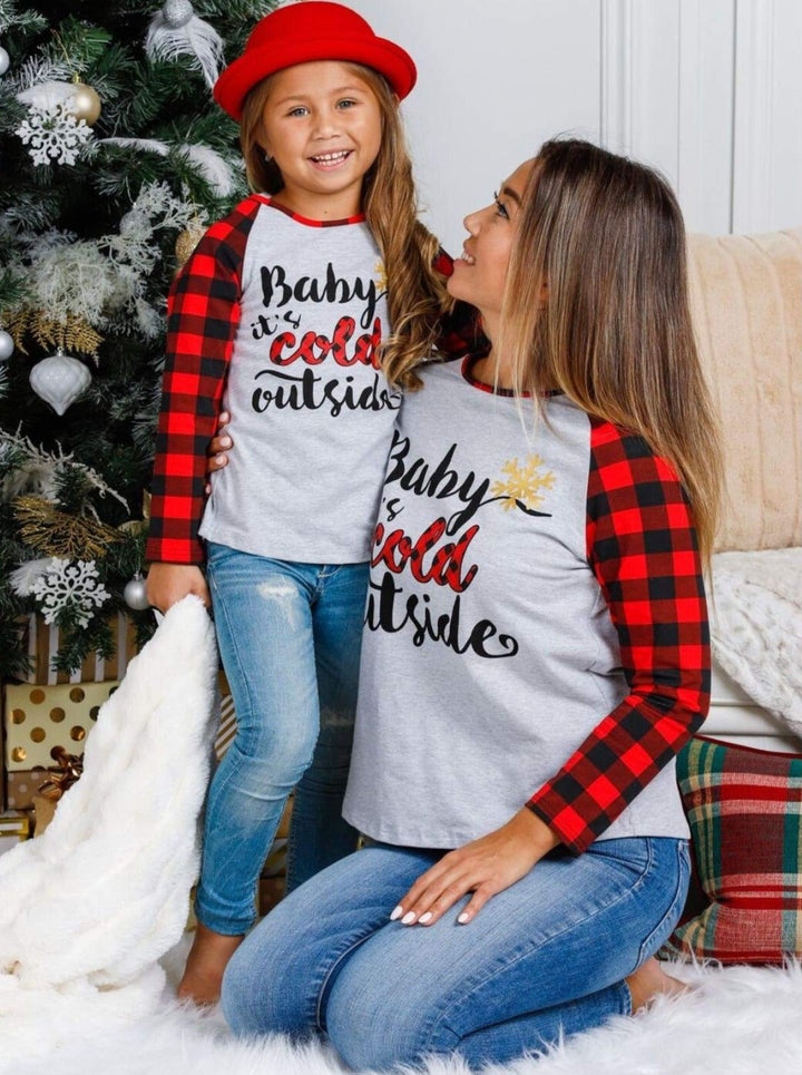 Mommy and Me Matching Tops | Baby It's Cold Outside Plaid Raglan Top