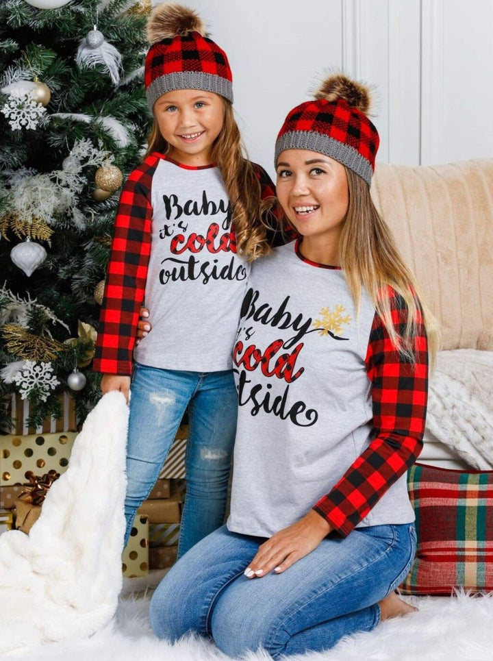 Mommy and Me Matching Tops | Baby It's Cold Outside Plaid Raglan Top