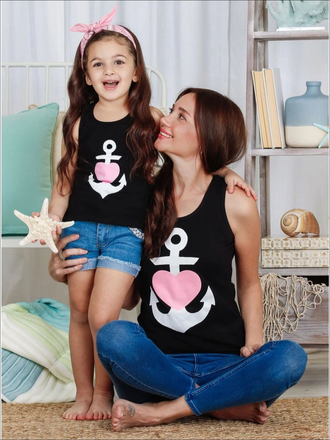 Mommy & Me Back Bow Anchor & Heart Tank - Mommy & Me Top