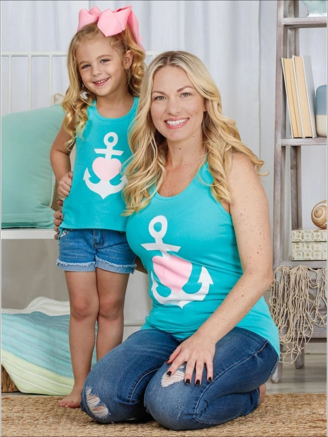 Mommy & Me Back Bow Anchor & Heart Tank - Mommy & Me Top