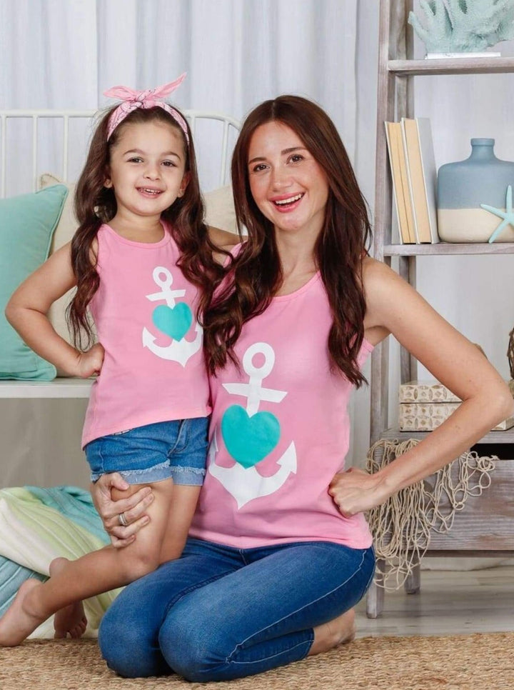 Mommy & Me Back Bow Anchor & Heart Tank - Mommy & Me Top