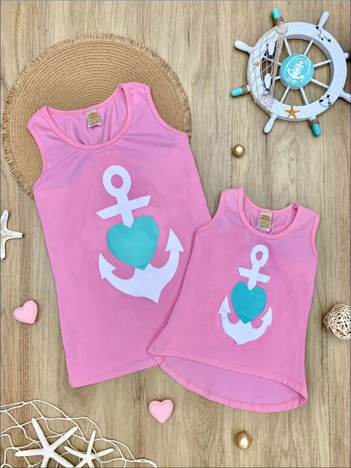 Mommy & Me Back Bow Anchor & Heart Tank - Mommy & Me Top