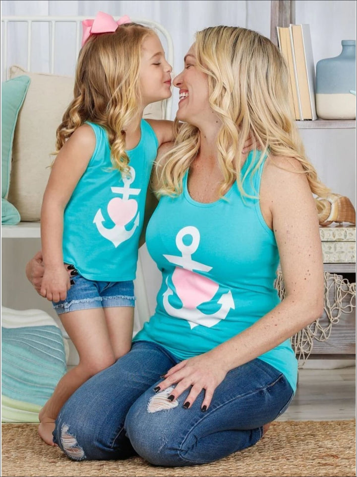 Mommy & Me Back Bow Anchor & Heart Tank - Mommy & Me Top