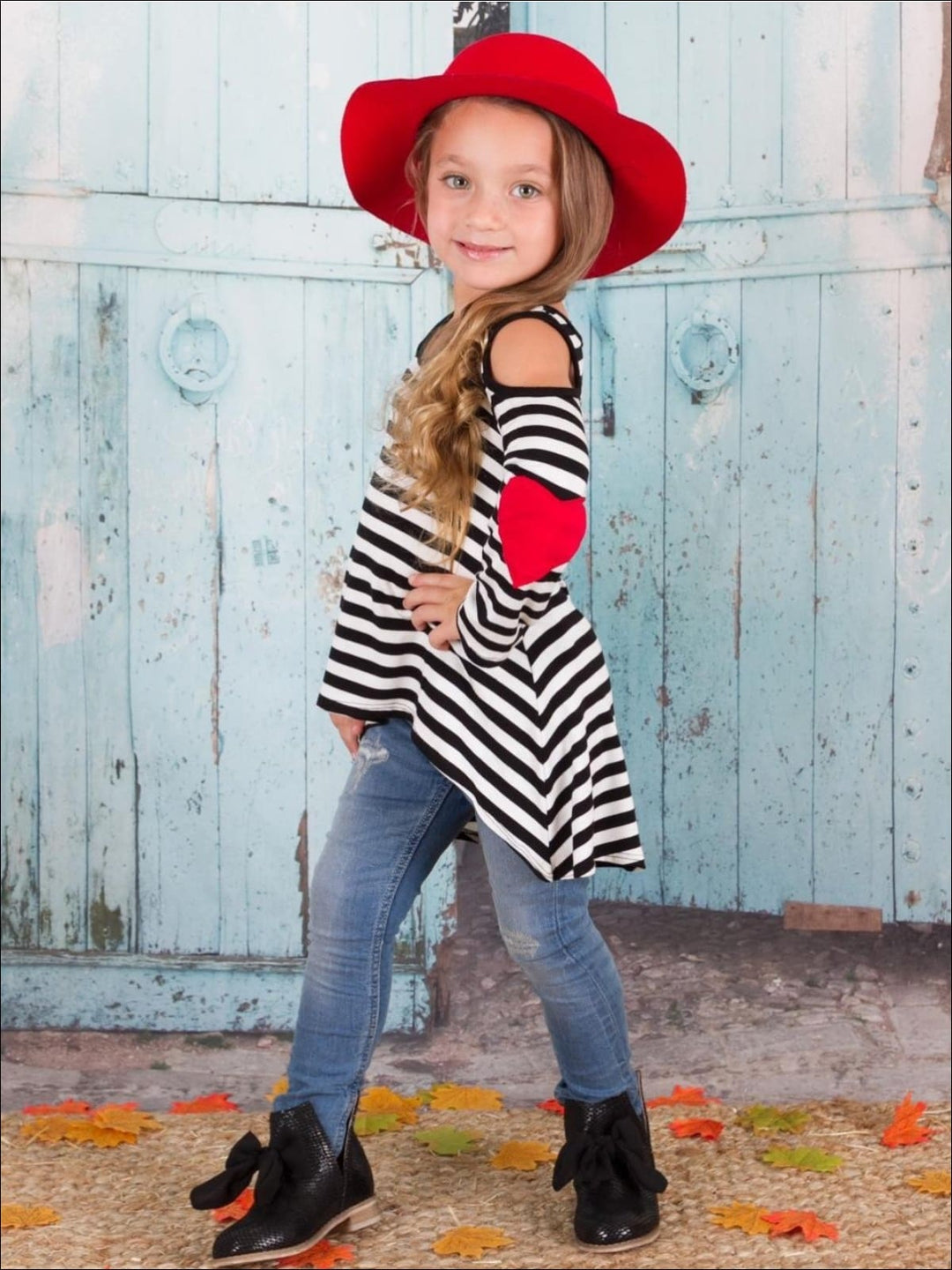 Mommy & Me Matching Tops | Striped Heart Elbow Patch Hi-Lo Tunic