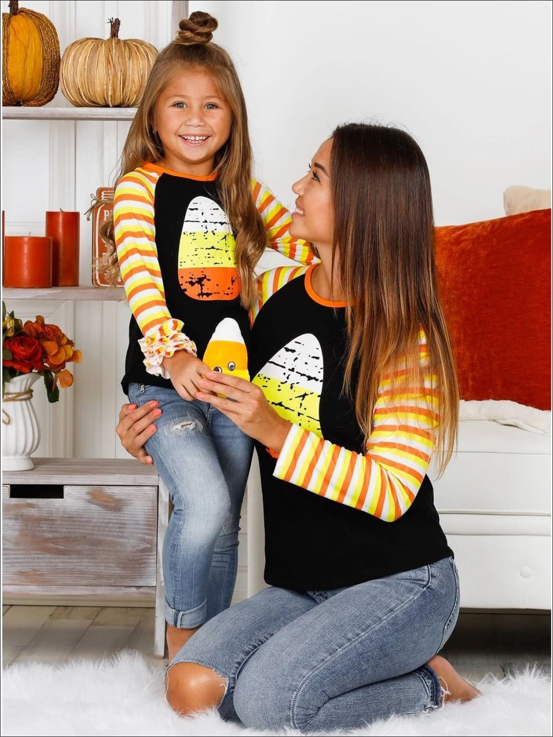 Mommy & Me Candy Corn Long Striped Raglan Sleeve Top - Mia Belle Girls