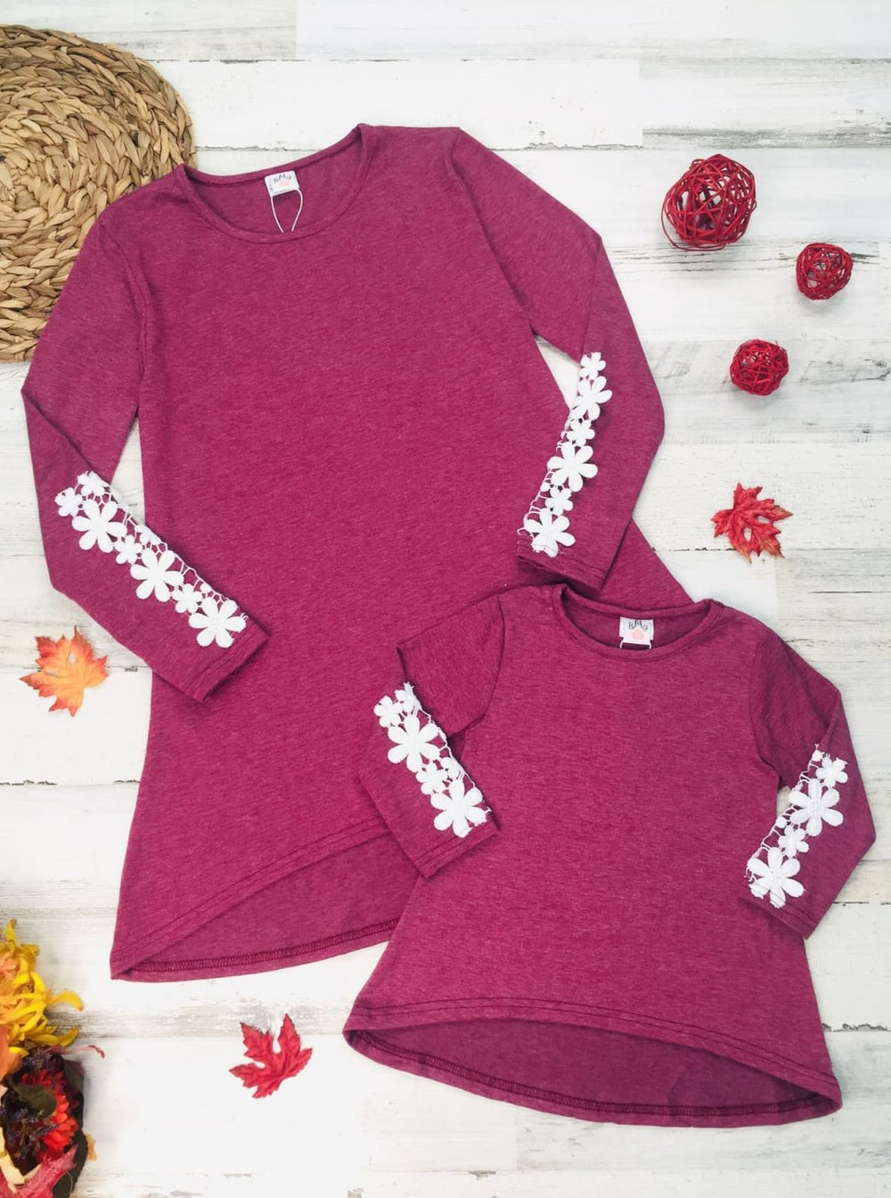 Mommy & Me Fuchsia Long Sleeve Hi-Lo Flower Trim Tunic - Fuchsia / 2T - Mommy & Me Top