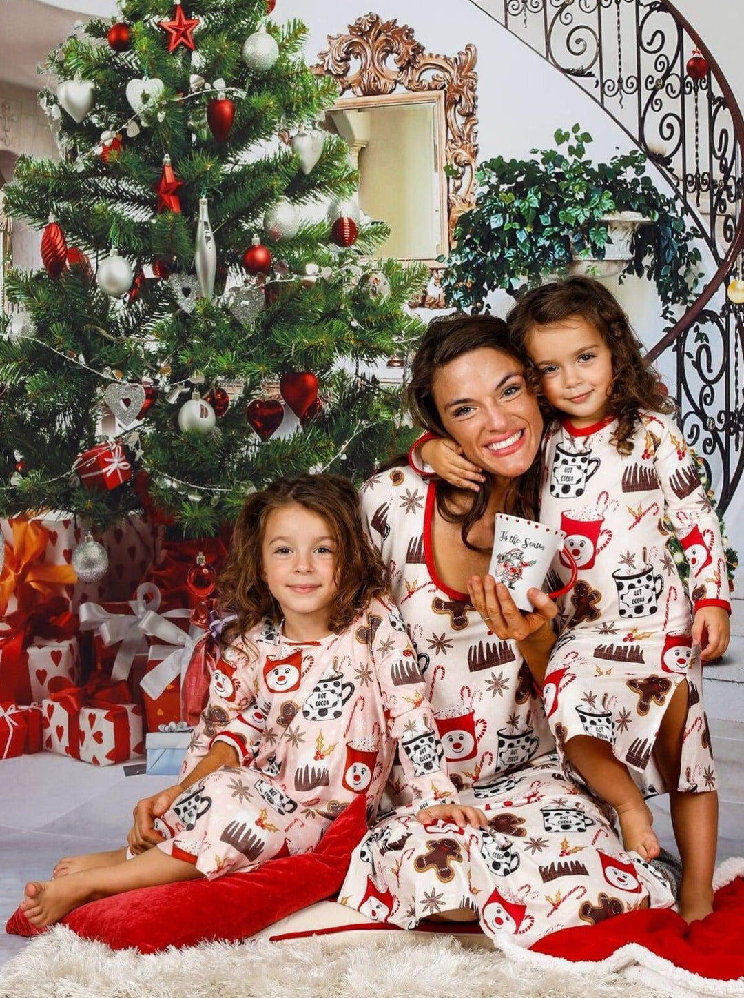 Mommy & Me Long Sleeve Side Slit Holiday Nightgown Pajama - Mommy & Me Pajamas