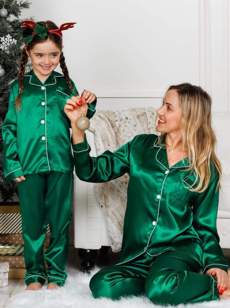 Mommy and Me Matching Pajama | Silky Satin Button Down Pajamas