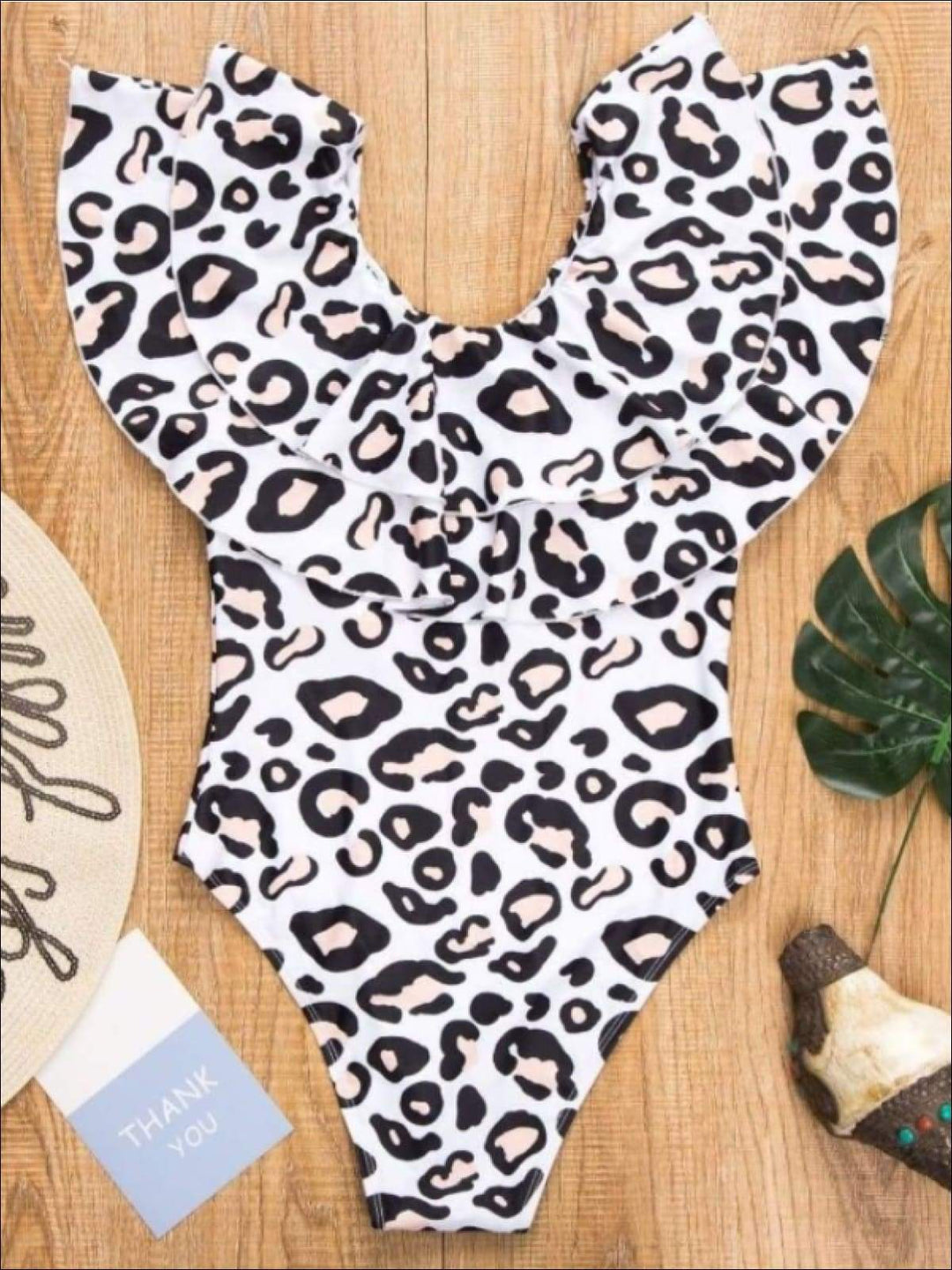 Mommy & Me Matching Animal Print Off the Shoulder Ruffled One Piece Swimsuit - Mommy & Me One Piece Swimsuit