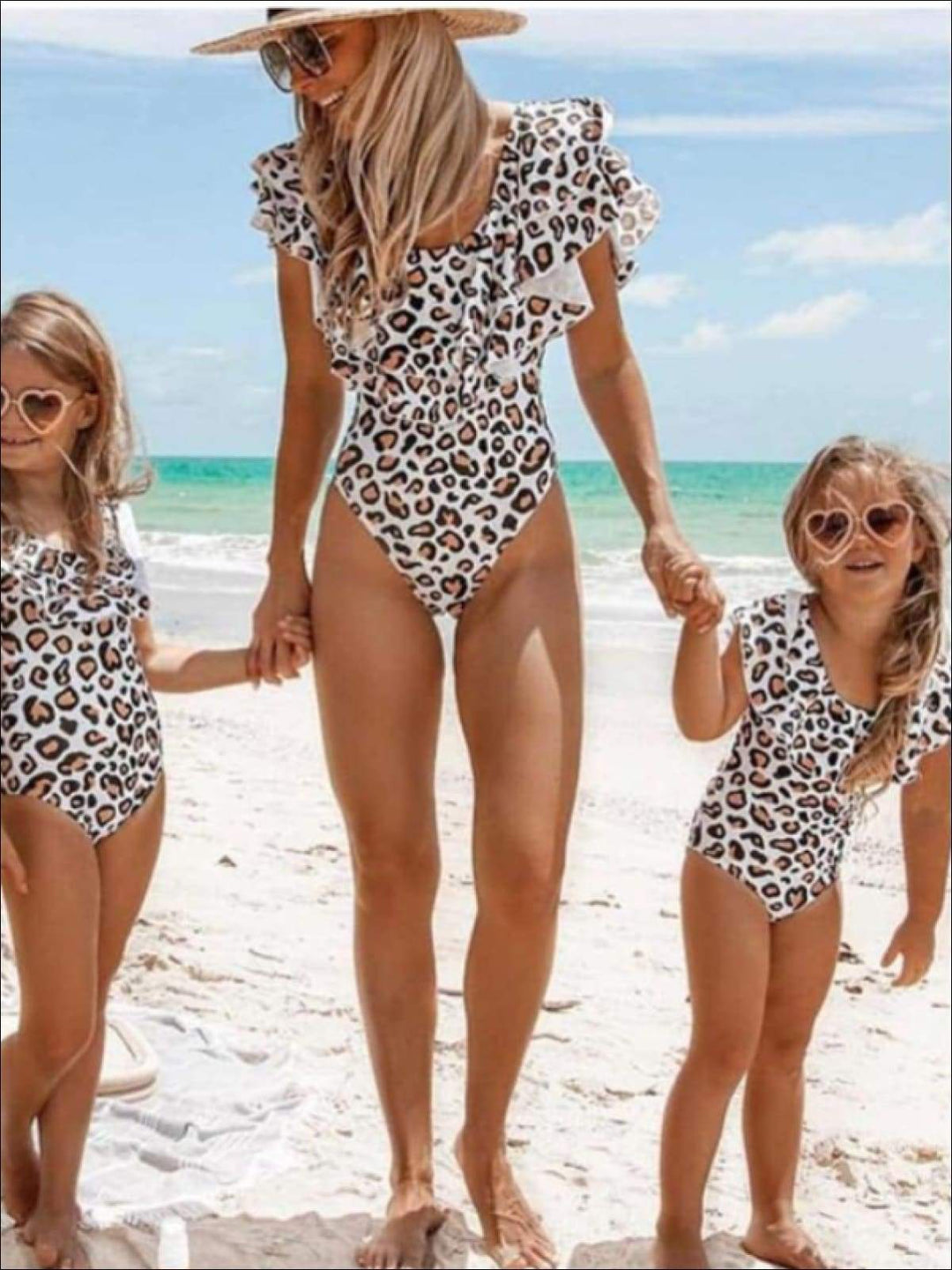 Mommy & Me Matching Animal Print Off the Shoulder Ruffled One Piece Swimsuit - Mommy & Me One Piece Swimsuit