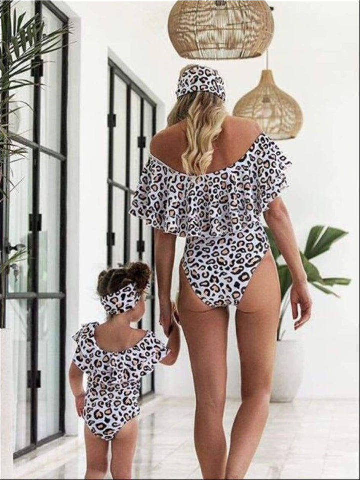 Mommy & Me Swimwear | Matching Leopard Print Ruffle One-Piece Swimsuit