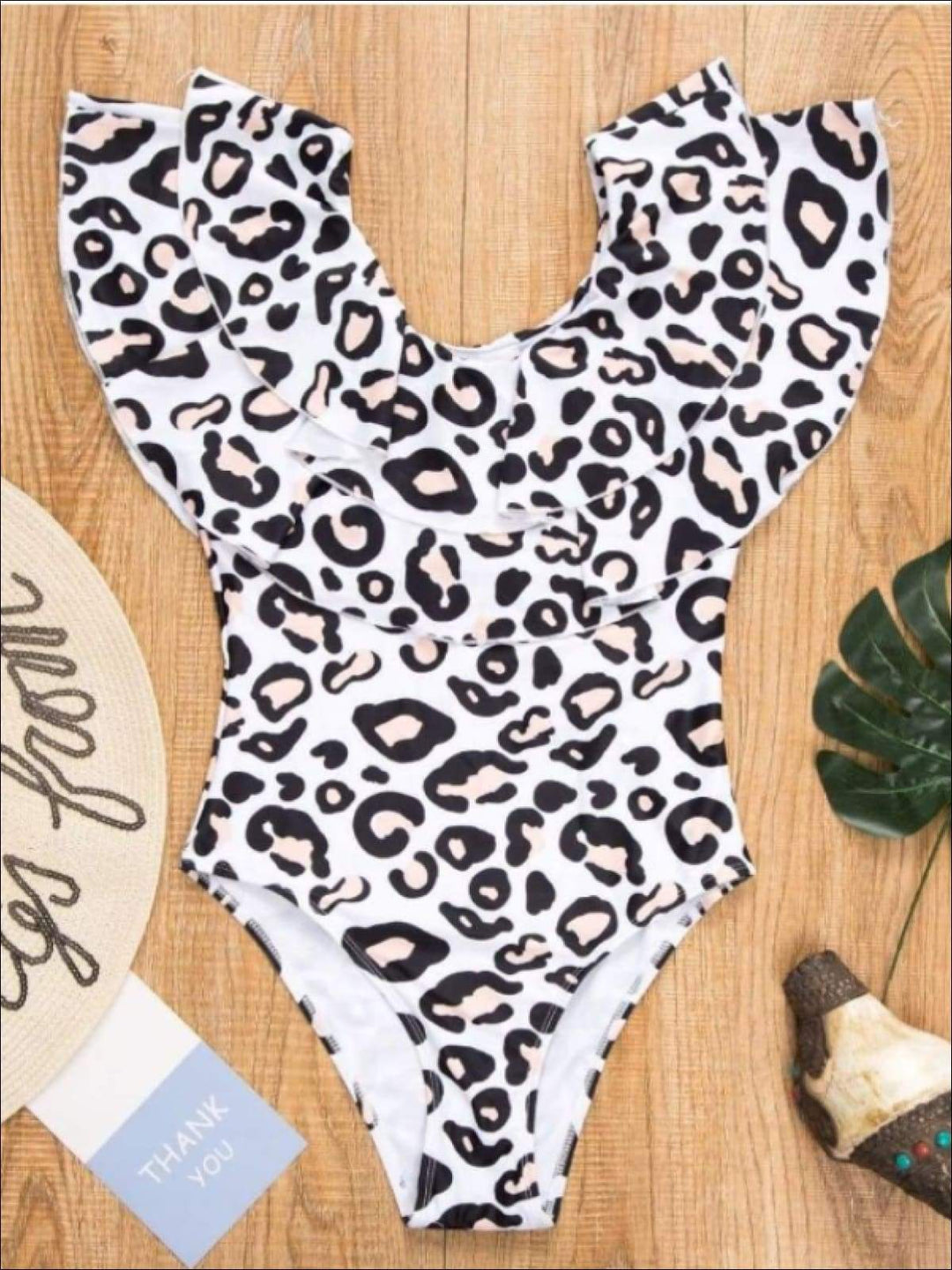 Mommy & Me Swimwear | Matching Leopard Print Ruffle One-Piece Swimsuit