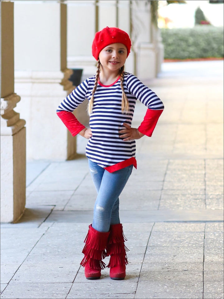 Mommy & Me Matching Tops | Asymmetric Striped Red Trim Tunic