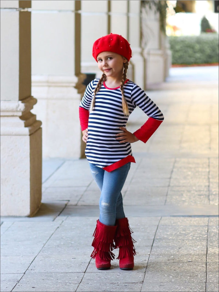 Mommy & Me Matching Tops | Asymmetric Striped Red Trim Tunic