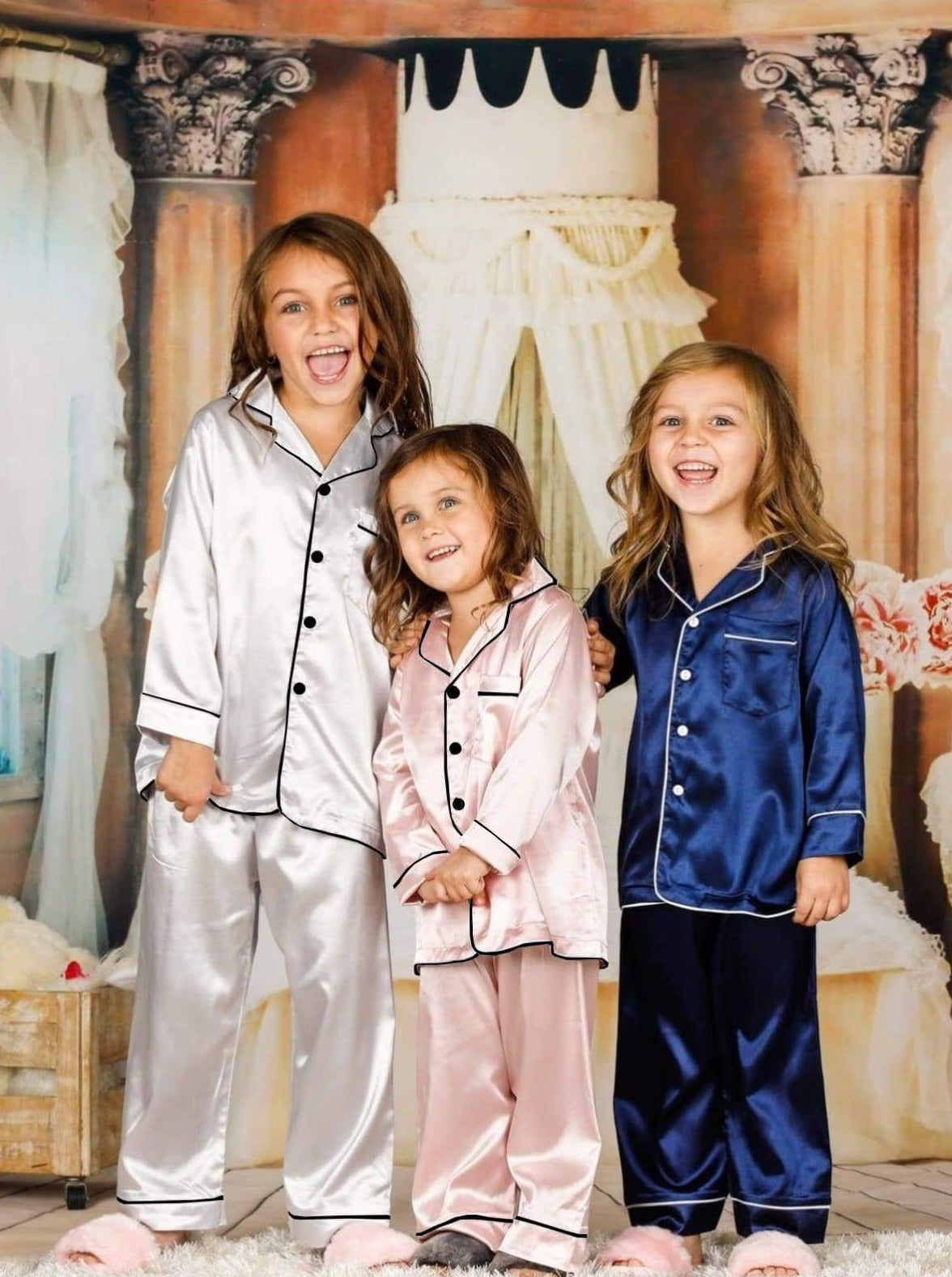 Mommy and Me Silky Long Sleeve Button Down Pajamas Mia Belle Girls