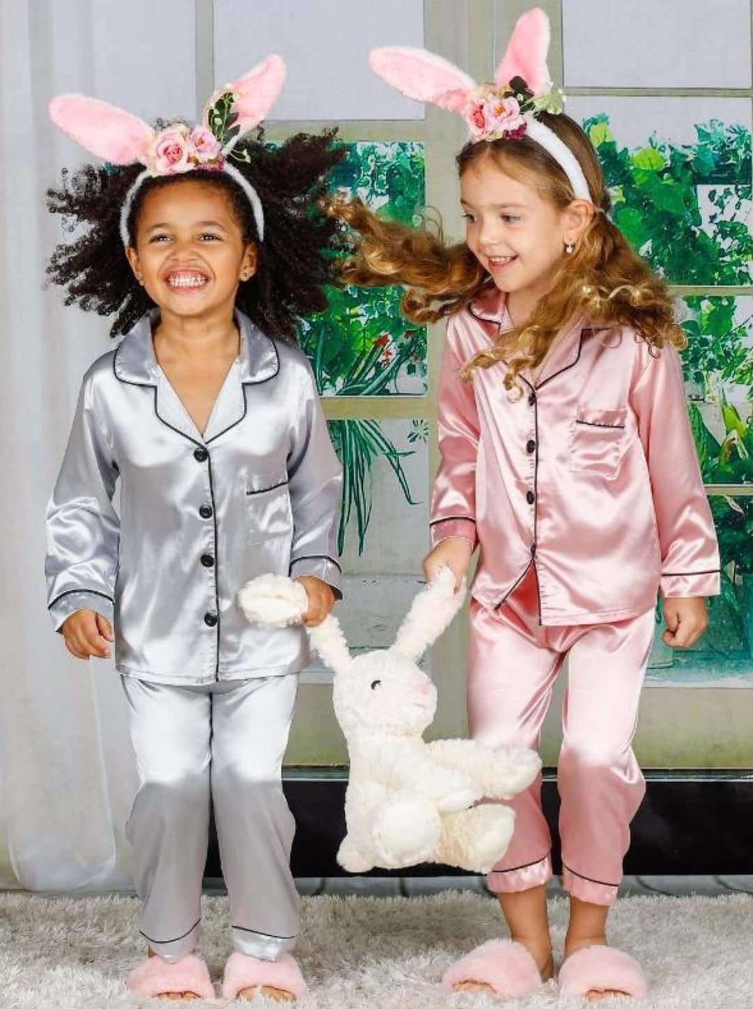 Mommy & Me Silky Long Sleeve Pajamas (Navy Pink Silver) - Mommy & Me Pajama