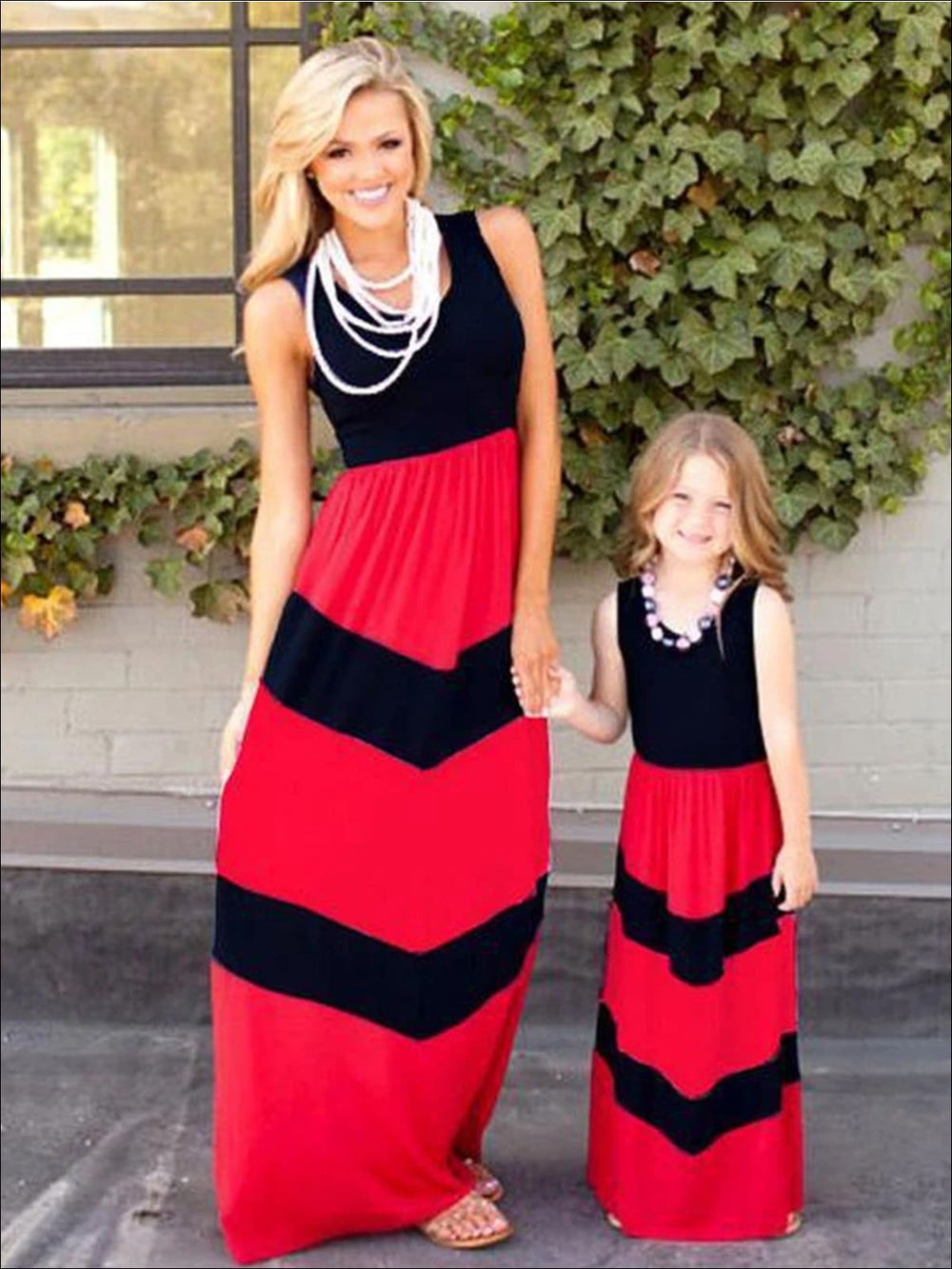 Mommy & Me Stripped Boho Halter Dress - Black / S - Mommy & Me Dress