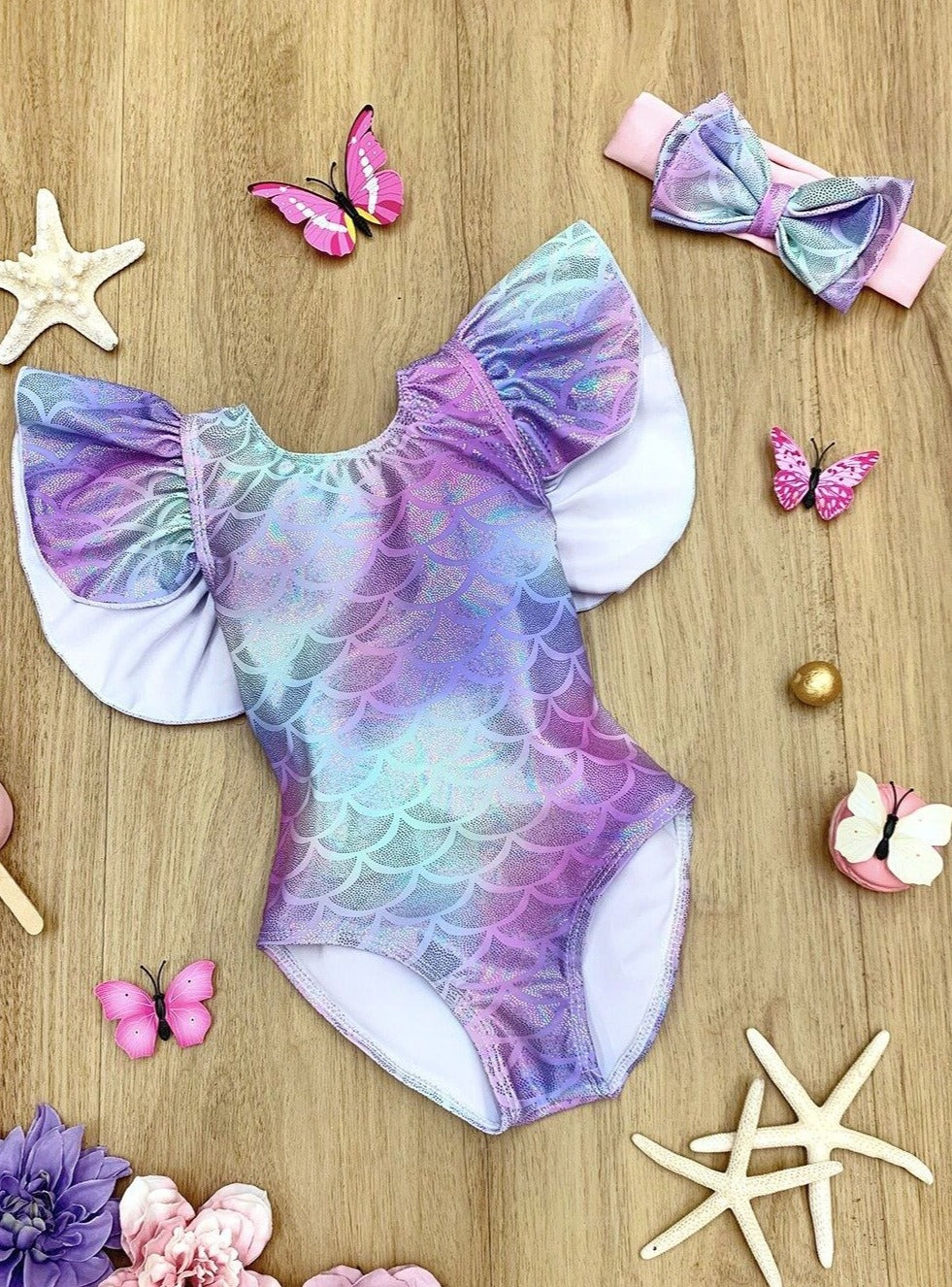 Girls Mermaid Big Bow One Piece Swimsuit | Mia Belle Girls Swimwear