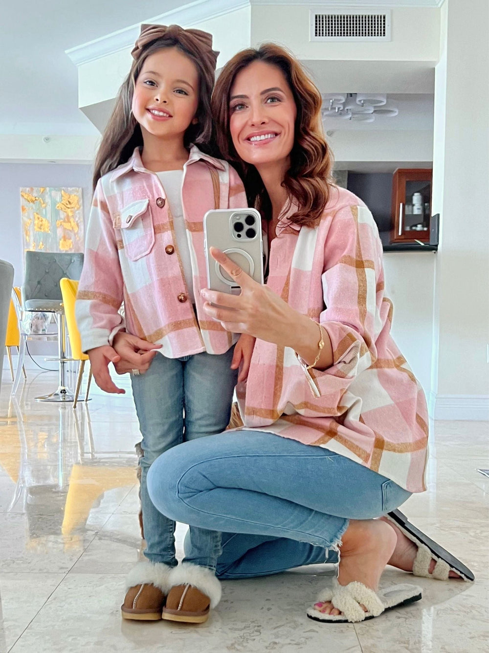 Mia Belle Girls | Matching Pink Flannel Shirts | Mommy & Me