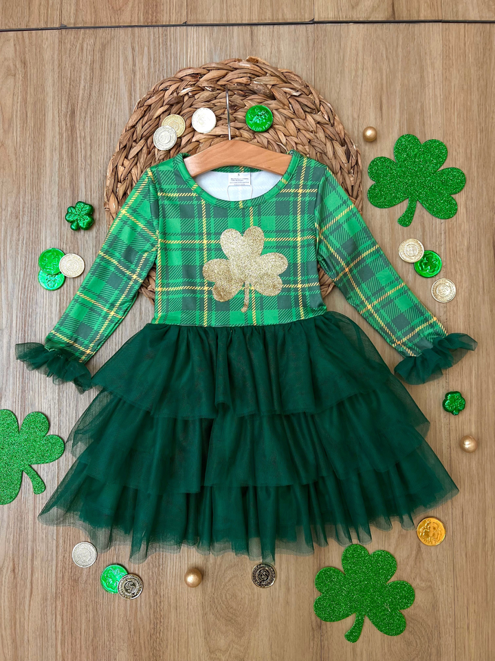 St. Patrick's Day Outfit | Girls Shamrock Shimmer Tiered Tutu Dress