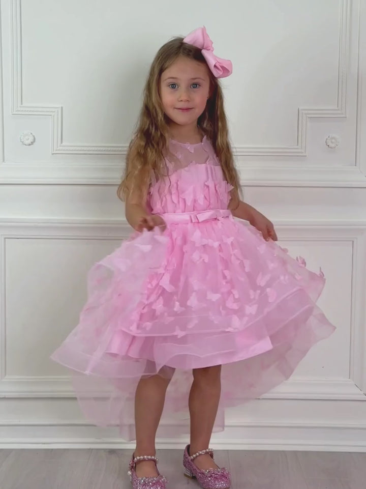 Mia Belle Girls Pink Butterfly Tulle Dress | Girls Formal Dresses