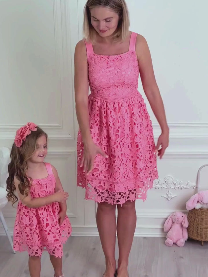 Mia Belle Girls Pink Crochet Dress | Mommy and Me Spring Dresses