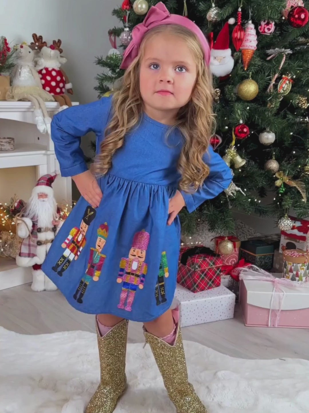 Enchanting Nutcracker Glitter Denim Dress