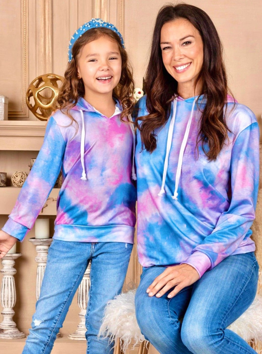 Mommy & Me Cute Tops | Matching Tie Dye Hooded Long Sleeve Tops