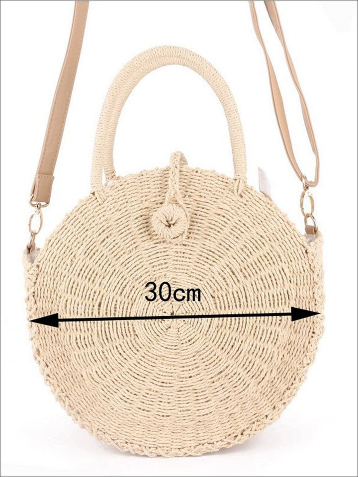 Girls Handmade Round Summer Straw Shoulder Bag - Beige -  Mia Belle Girls