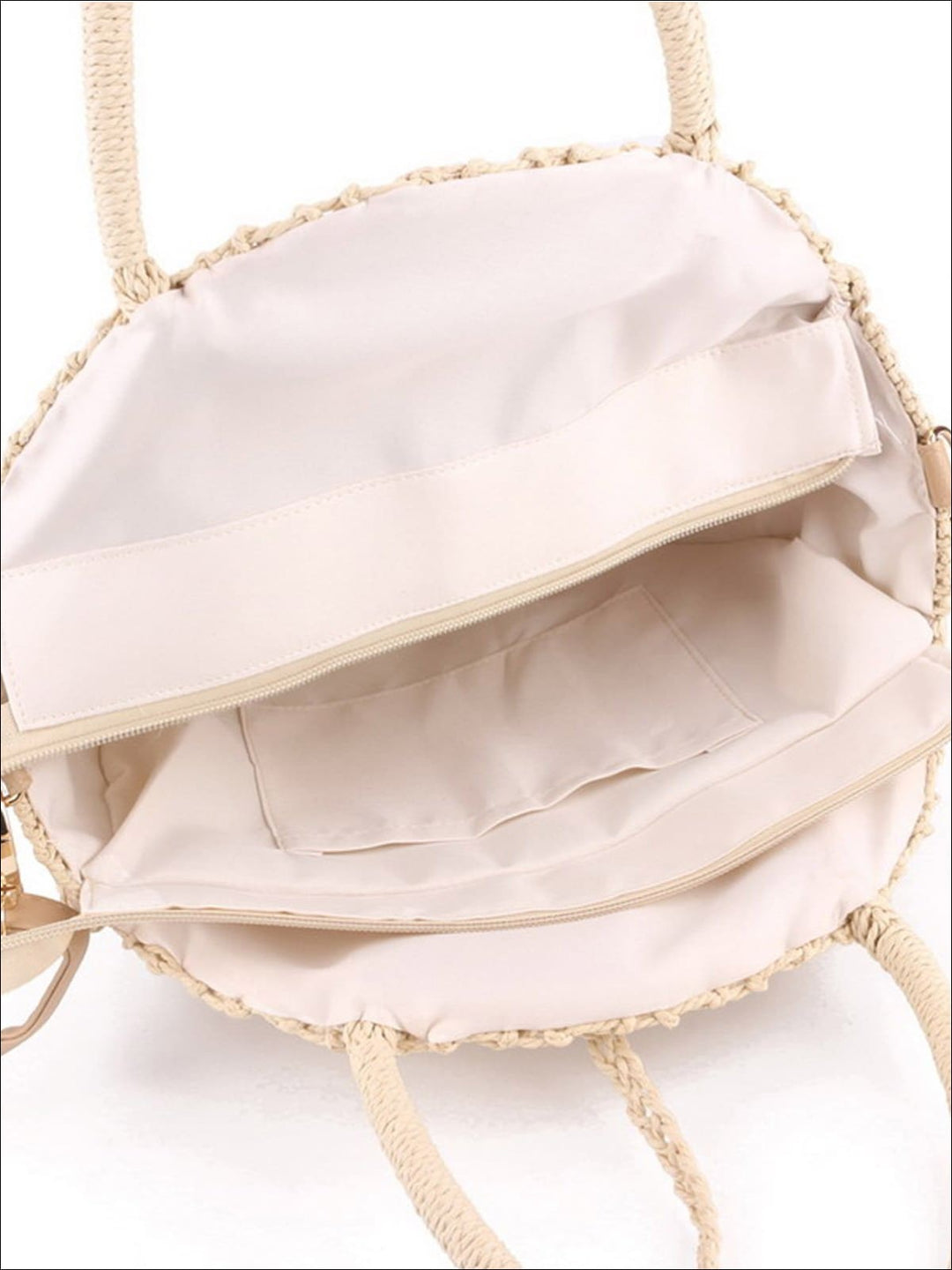 Girls Handmade Round Summer Straw Shoulder Bag - Beige - Mia Belle Girls