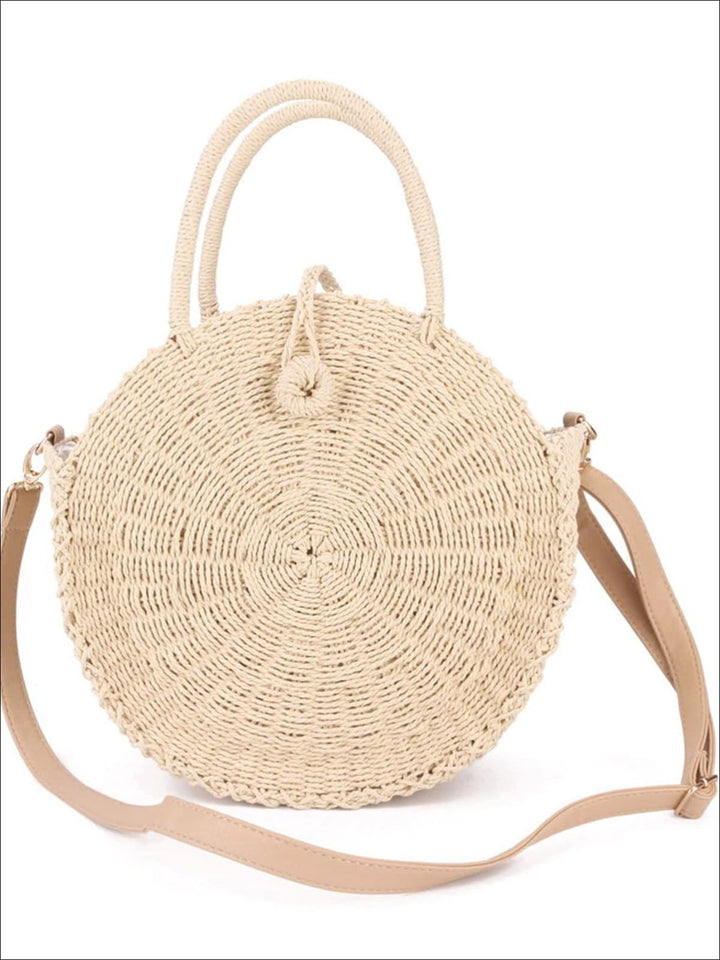 Girls Handmade Round Summer Straw Shoulder Bag - Beige - Mia Belle Girls