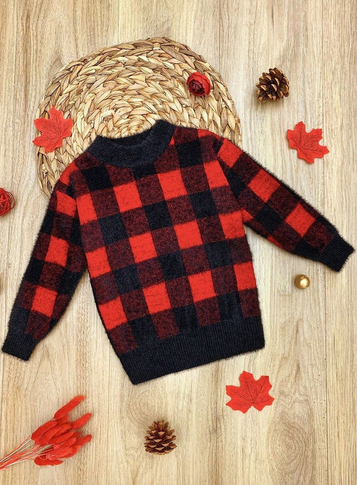 Kids Sweaters & Cardigans | Plaid Fuzzy Sweater | Mia Belle Girls