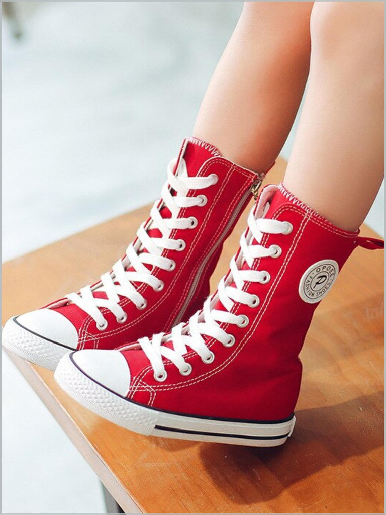 Red Boykin with Heart Women's high top canvas shoes