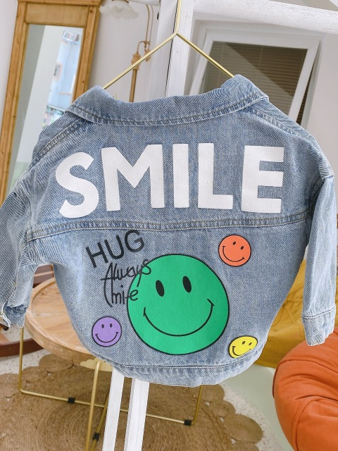 Kids Denim Clothes | Cute Smiley Faces Denim Jacket | Mia Belle Girls
