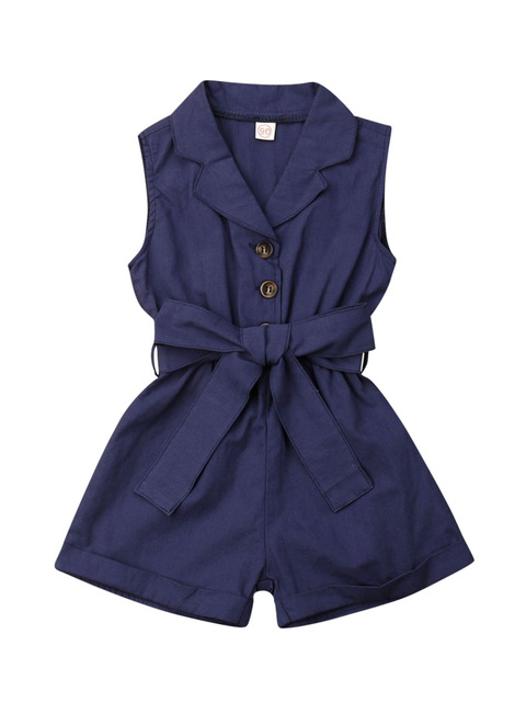 Girls Spring Casual Outfits | Sleeveless Collar Button Down Romper ...