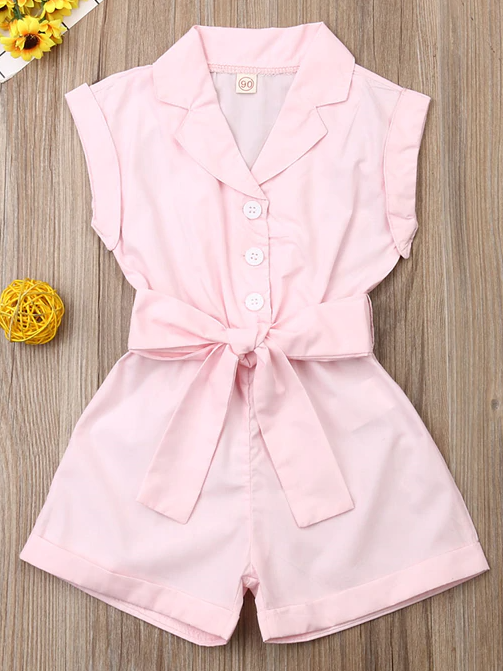 Toddler Spring Outfits | Girls Collared Button Down Belted Romper – Mia ...