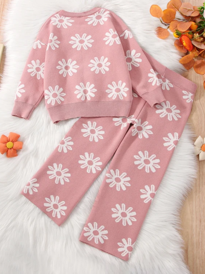 Mia Belle Girls Pink Knit Flower Sweatpants Set | Cute Winter Outfits